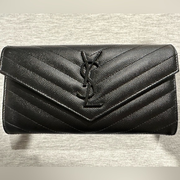 Saint Laurent Cassandre Matelasse Large Flap Wallet in Black - Picture 1 of 6